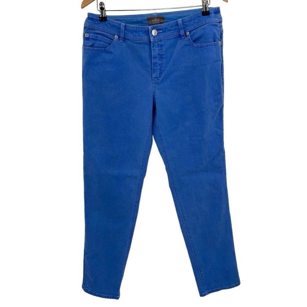 Chico’s so slimming bright blue ankle jeans size 10